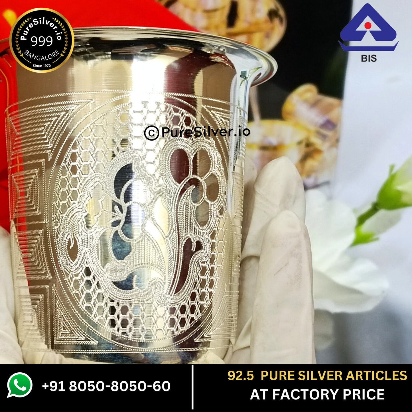 Designer Pure Silver Glass with 925 BIS Hallmark