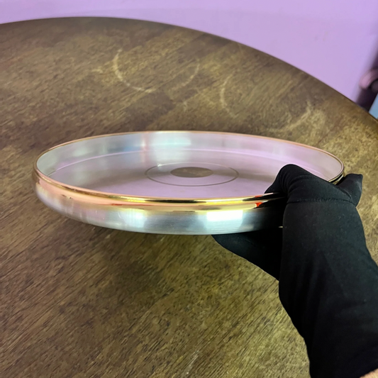 Pure Silver Plate - 24k Pure Gold Finished Designer Matka Silver Thali (4.25 to 18 inches / 80 gms to 2300 gms) | Custom Orders & Bulk from Silver Factory