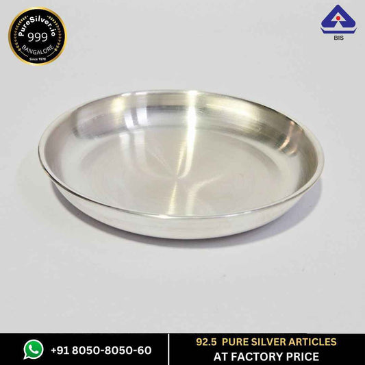 Pure Silver Plate for Pooja Light weight Bangalore Pattern Silver Thali for Eating Mirror Finished, 40 grams, BIS Hallmarked