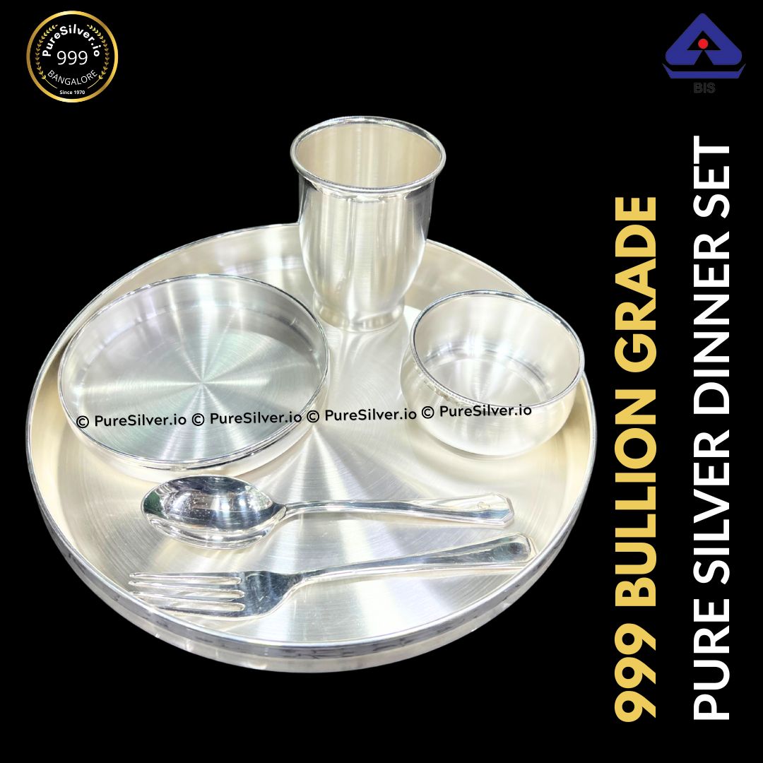 10 inches, 1 KG Pure Silver Dinner Set, Satin Matt Finished, 990 BIS Hallmarked