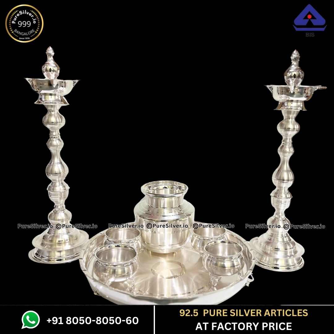2 Kgs Pure Silver Pooja Thali Set with 925 BIS Hallmark