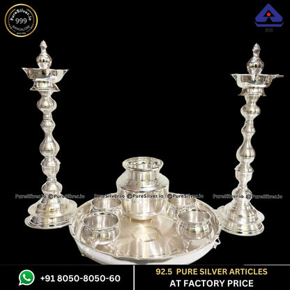 2 Kgs Pure Silver Pooja Thali Set with 925 BIS Hallmark