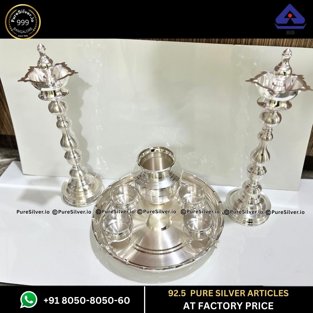 2 Kgs Pure Silver Pooja Thali Set with 925 BIS Hallmark