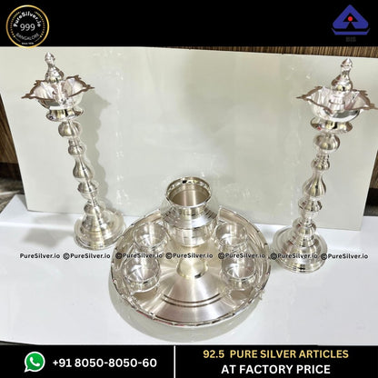 2 Kgs Pure Silver Pooja Thali Set with 925 BIS Hallmark