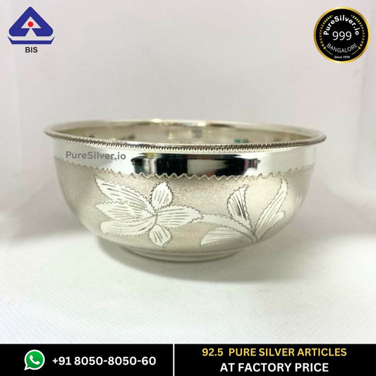 WHOLESALE PRICE PRICE: Pure Silver Bowl - Designer Delhi Silver Bowl With Weights (40 - 225 gms / 3" - 7")