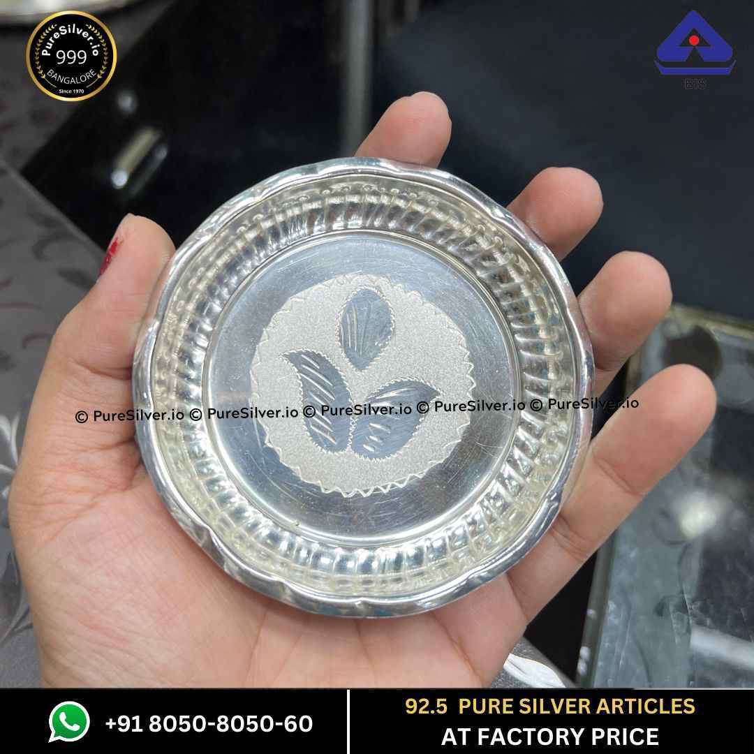 Pure Silver Arivana Kamal Radha Plate for Pooja Floral Design and Matt Finished, 30 grams, BIS Hallmarked