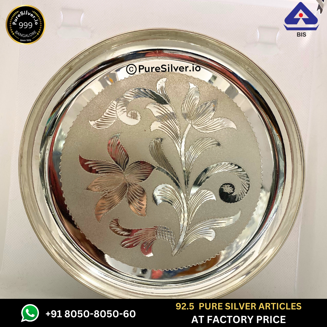 Pure Silver Plate - Nasta Floral Silver Thali (6 to 12 inches / 100 gms to 630 gms) | Custom Orders & Bulk from Silver Factory