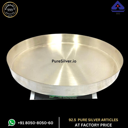 WHOLESALE PRICE PRICE: Pure Silver Plate - Bombay Silver Thali (4.25 to 18 inches / 80 gms to 2300 gms)