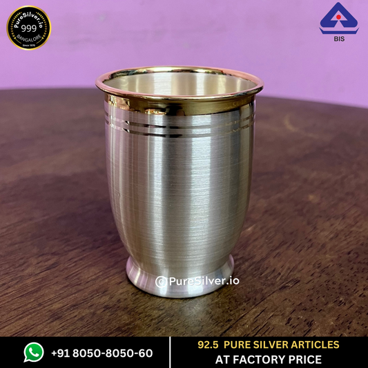 Pure Silver Glass - Chico 24k Gold Finished Silver Glass With Weights (25 - 100 gms, 2.5 - 4 inches) | Custom Orders & Bulk from Silver Factory