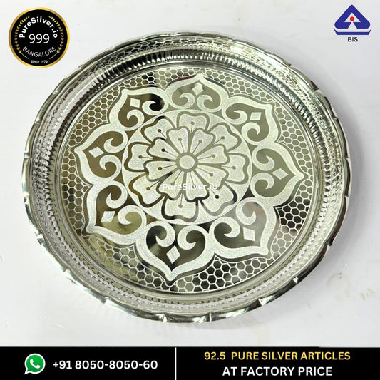 200 grams Pure Silver Arivana Kamal Radha Plate for Pooja - Floral Design and Matt Finished -  | Custom Orders & Bulk from Silver Factory