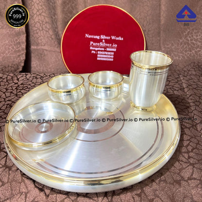 5 Pcs Luxury 24k Pure Gold Accent Sterling Silver Dinner Set, 925 BIS Hallmark