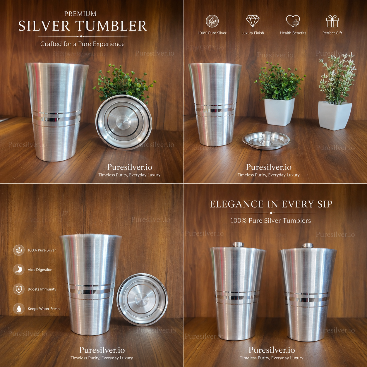 999 Fine Silver Tumbler with Lid – 450ml, BIS Hallmarked, ~275 grams