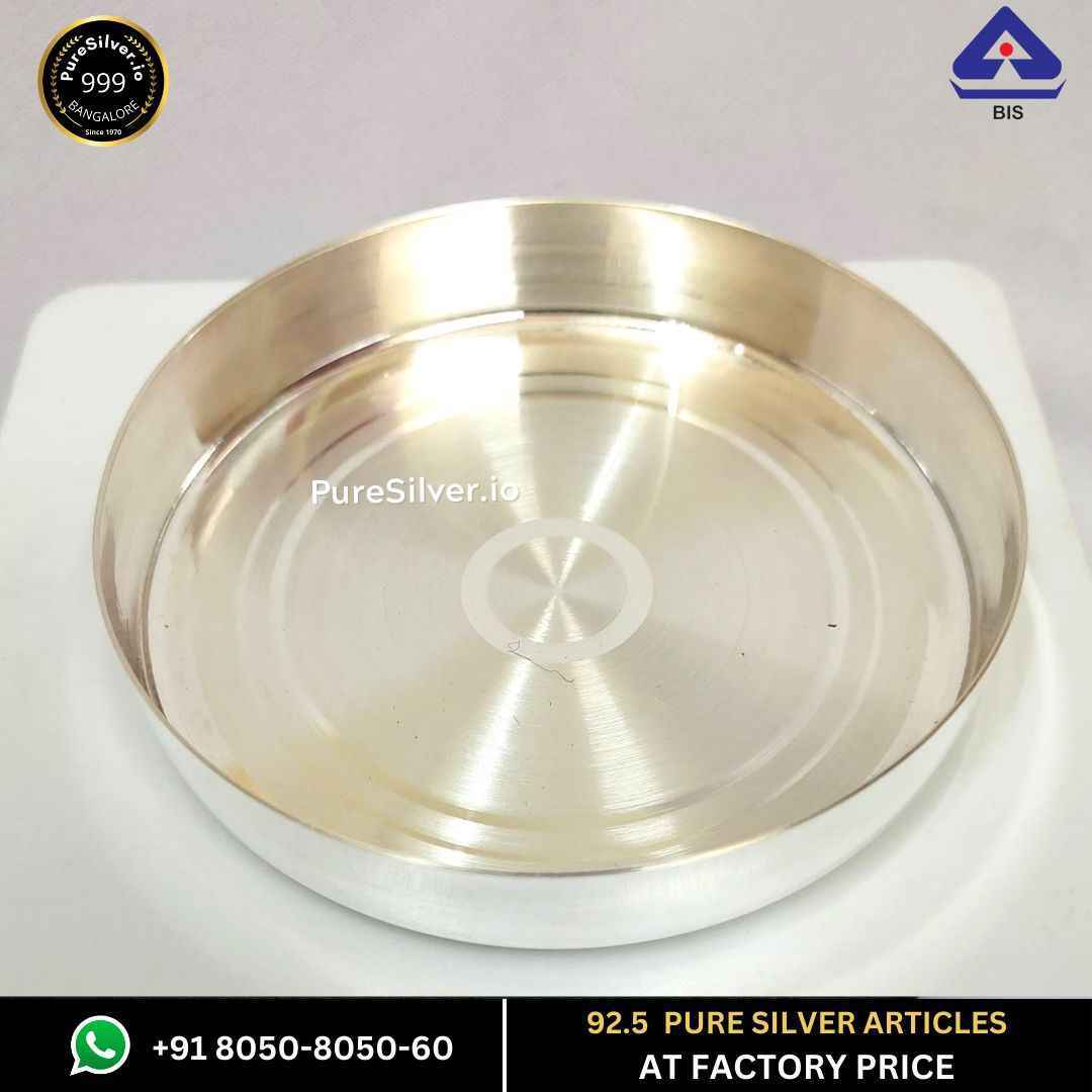 Pure Silver Bangalore Plate for Baby Silver Thali for Pooja classic Matt Finished, 40 grams, BIS Hallmarked