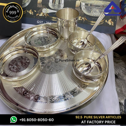 1009 grams Pure Silver 5 Pcs Sush Silver Dinner Set - Classic Matt Finished -  | Custom Orders & Bulk from Silver Factory