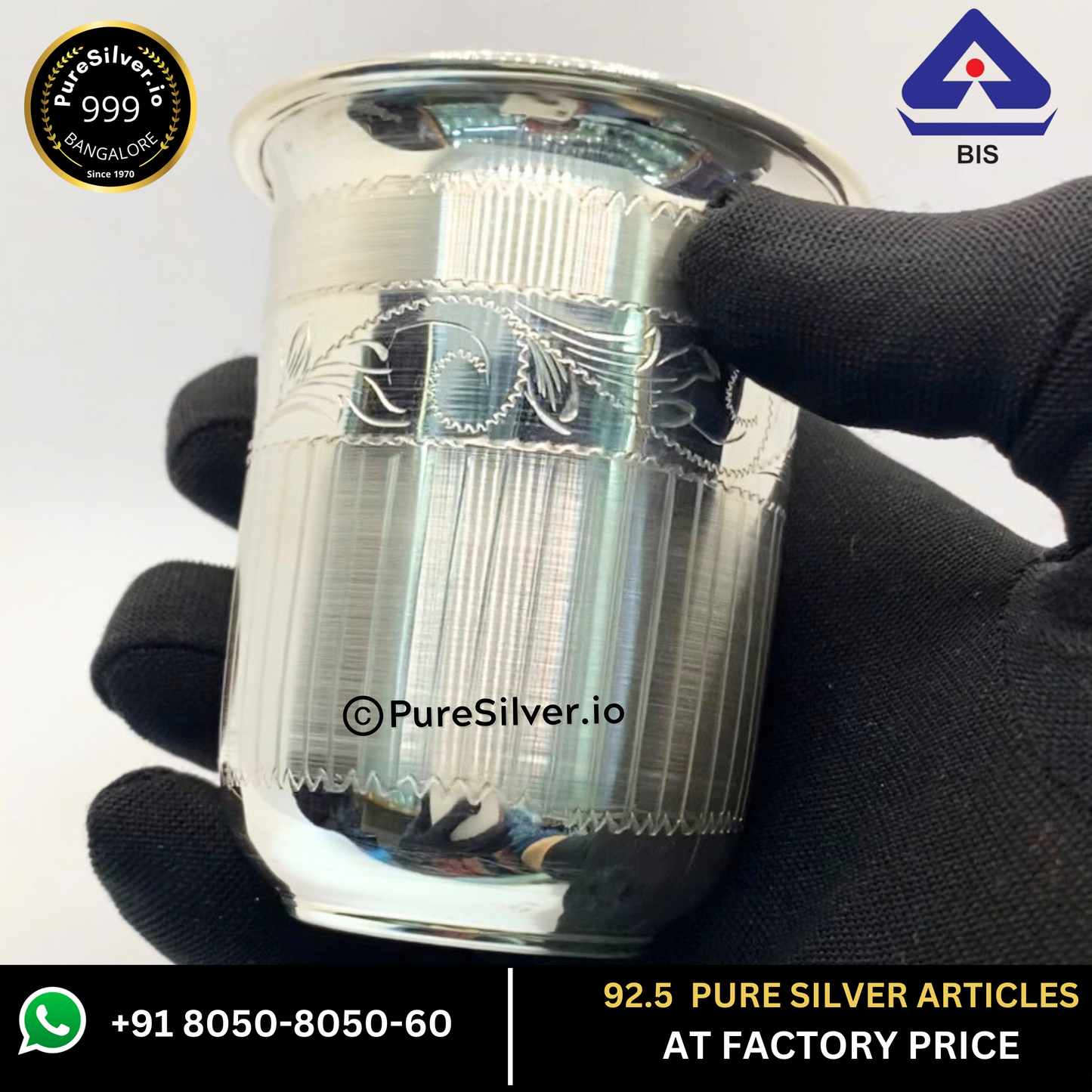 Designer Pure Silver Glass with 925 BIS Hallmark