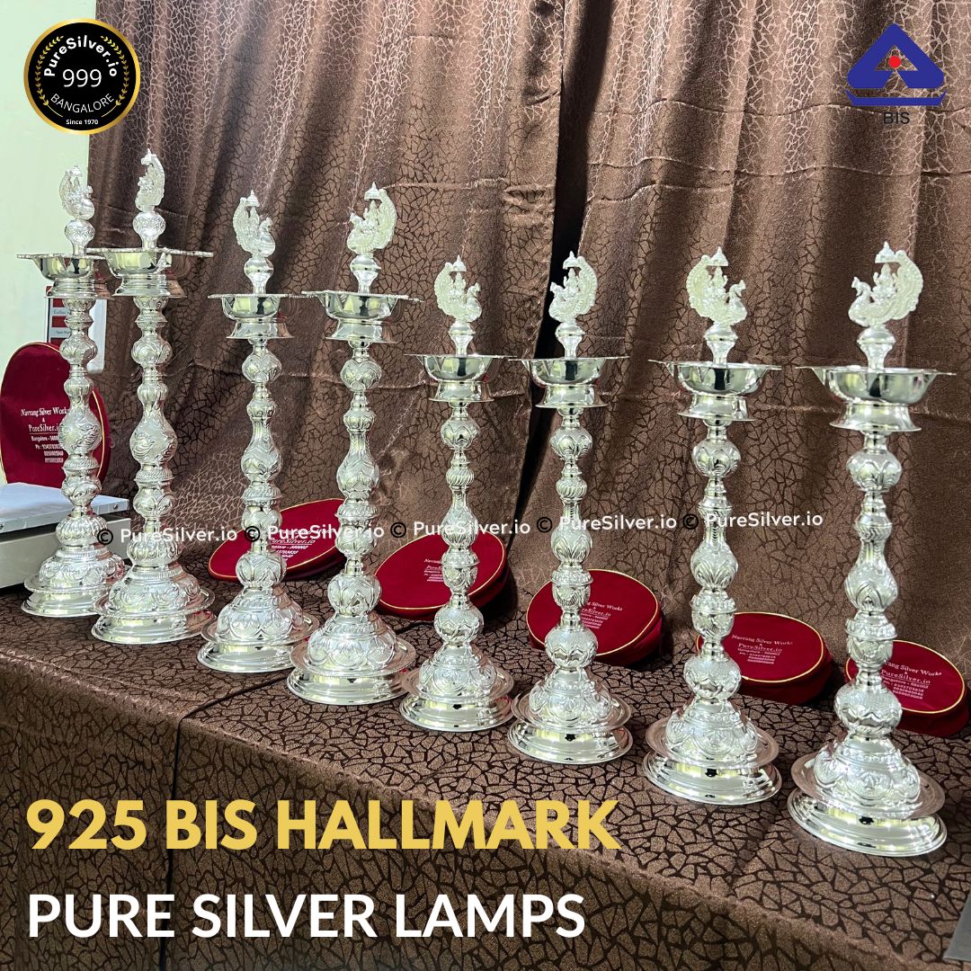 Luxury 925 Silver Lakshmi Hamsa Designer Long Lamps [Set of 2], BIS Hallmarked