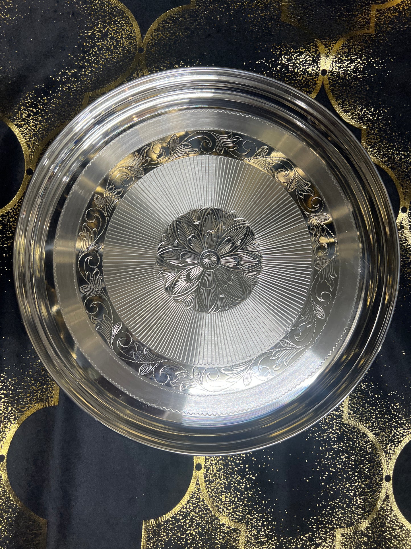 Live - 11 inches Pure Silver Matka Plate for Baby Silver Thali for Pooja (Thaal) Bayl Design, 560 grams, BIS Hallmarked