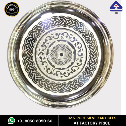 Resell: Pure Silver Plate - Designer Bangalore Silver Thali (6 to 12 inches / 100 gms to 630 gms)