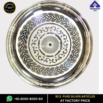 WHOLESALE PRICE PRICE: Pure Silver Plate - Designer Bangalore Silver Thali (6 to 12 inches / 100 gms to 630 gms)