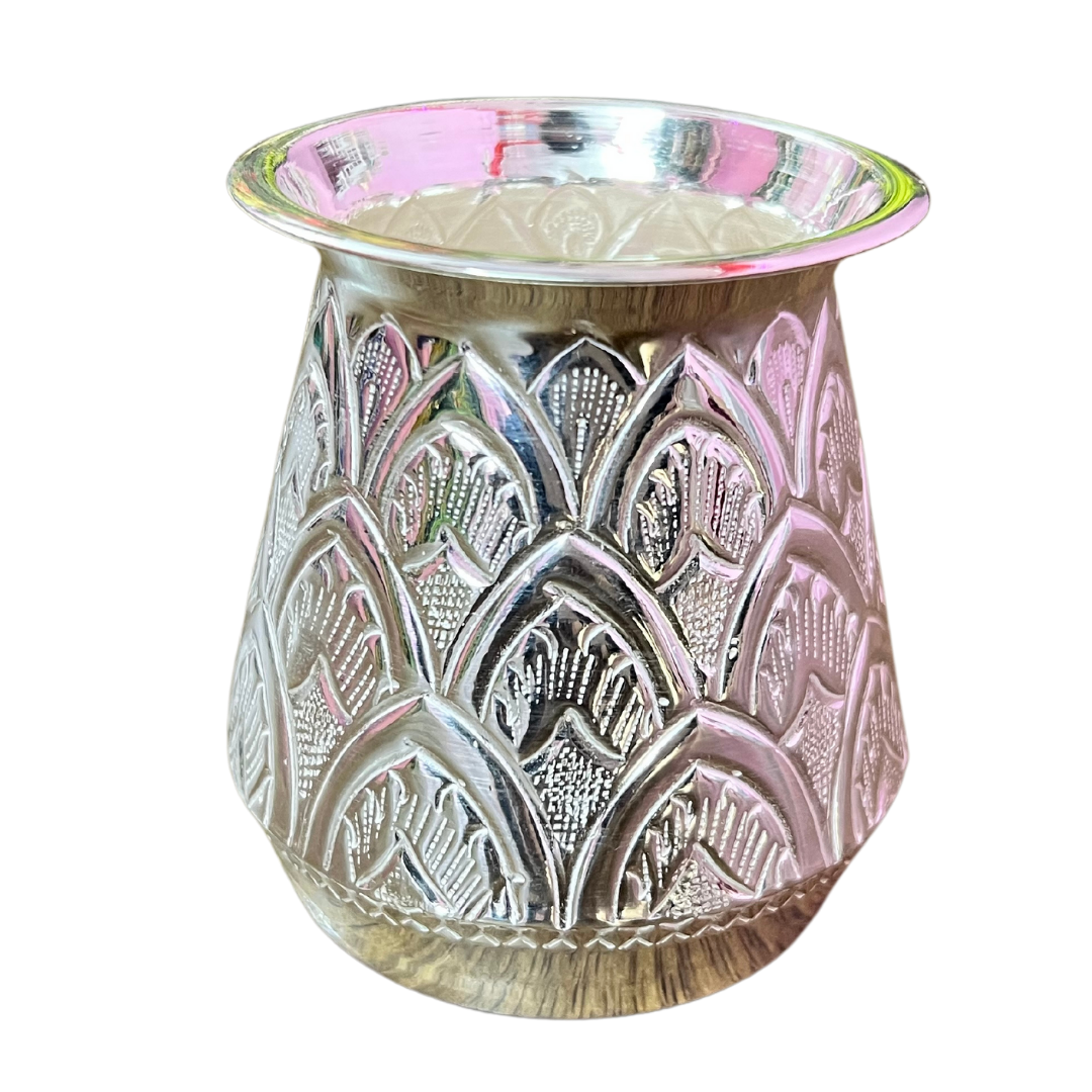 Pure Silver Glass - Embossed Marwadi Lota Silver Glass With Weights (80 - 250 gms) | Custom Orders & Bulk from Silver Factory