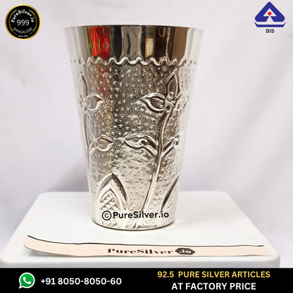 Resell: Pure Silver Glass - Embossed Marwadi Silver Glass With Weights (100 - 200 gms)