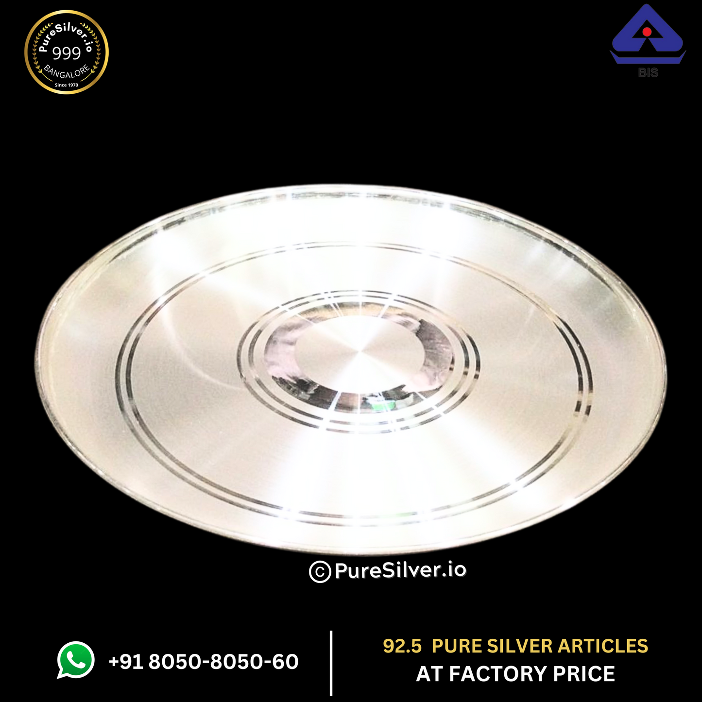 Resell: Pure Silver Plate - Nasta Silver Thali (6 to 12 inches / 100 gms to 630 gms)