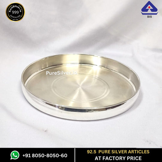 1800 grams Pure Silver Bombay Plate for Baby | Silver Thali for Pooja (Thaal) - Bayl Design -  | Custom Orders & Bulk from Silver Factory