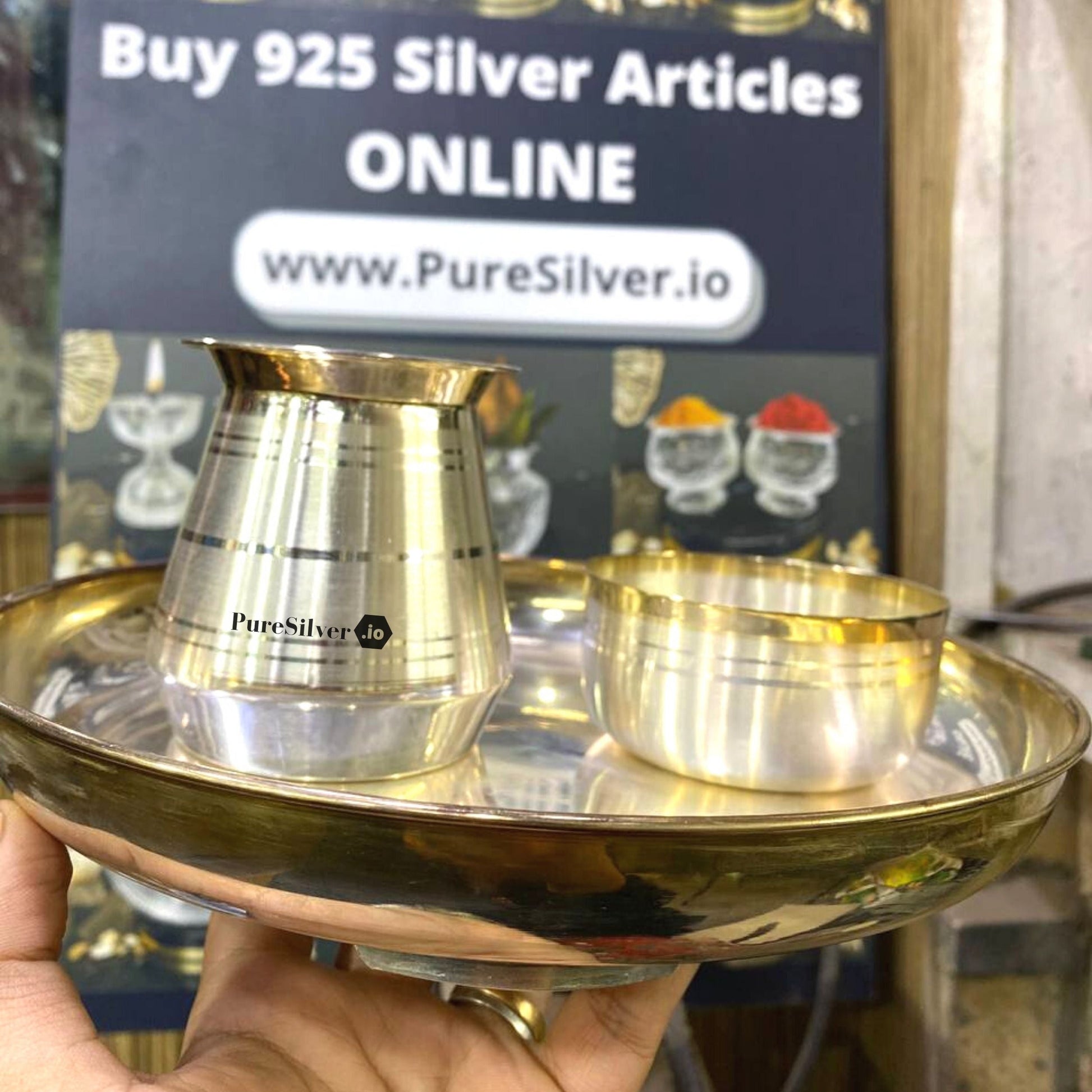 375 grams Silver Dinner Set For Baby [Customizable] - 24K Gold Accent Borders | Custom Silver Article Design40 -  | Custom Orders & Bulk from Silver Factory