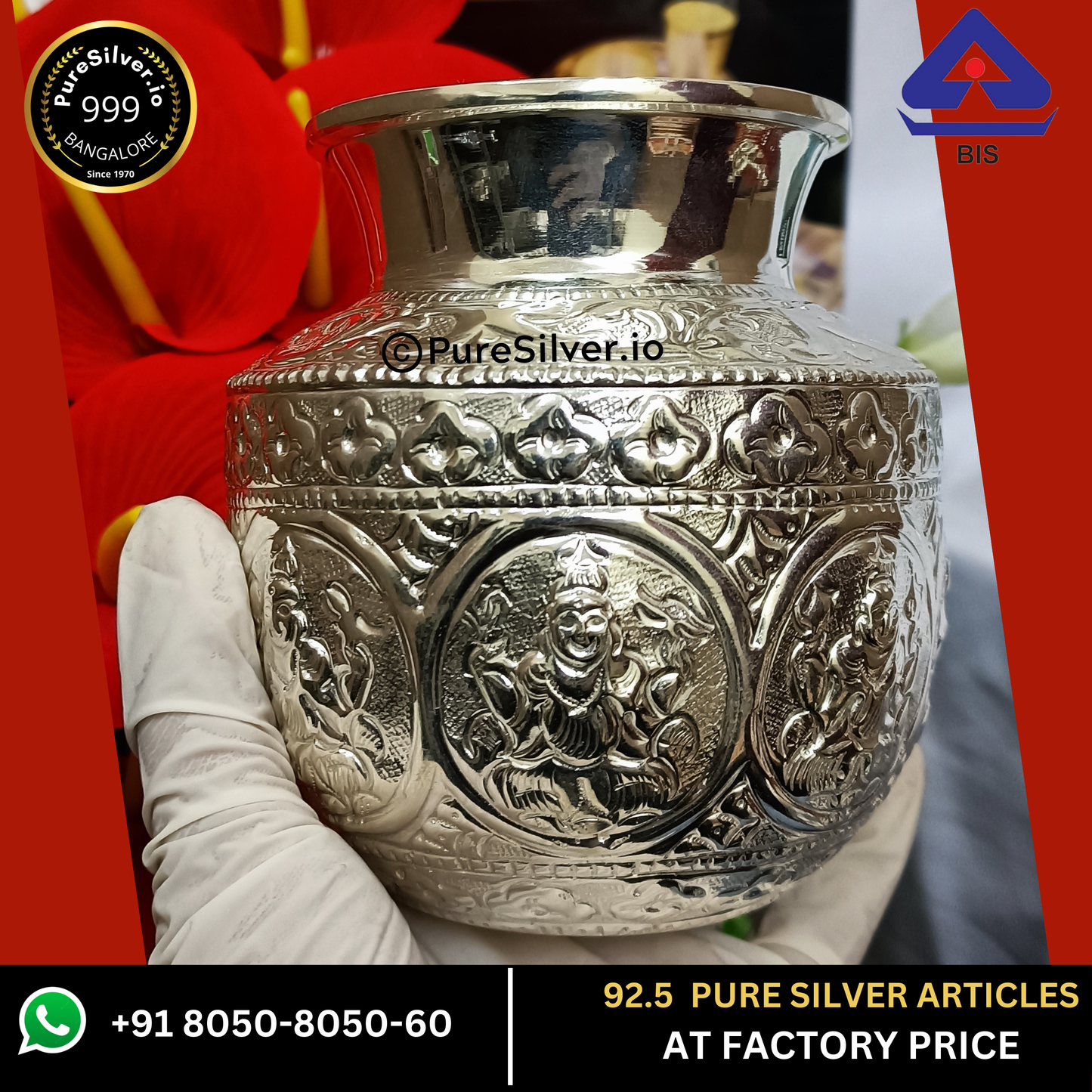 Resell: Pure Silver Kalash - Ashtalakshmi Chambu With Weights (300 - 500 gms)