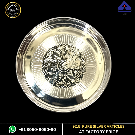 Pure Silver Plate - Matka Silver Thali (4.25 to 8.75 inches / 80 gms to 300 gms) | Custom Orders & Bulk from Silver Factory
