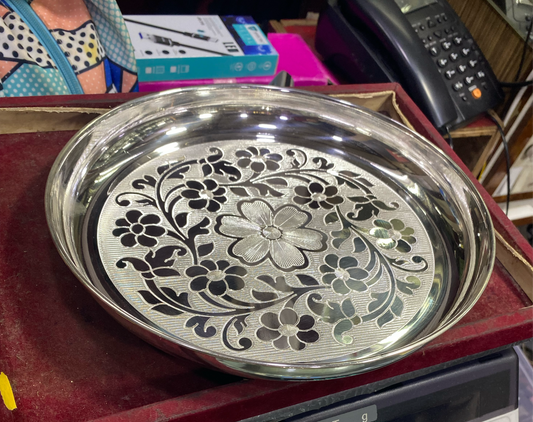 Designer Pure Silver Plate - Bangalore Silver Thali (6 to 12 inches / 100 gms to 630 gms) | Custom Orders & Bulk from Silver Factory