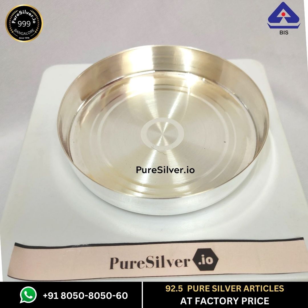 73 grams BIS Hallmarked Silver Bombay Plate for Baby | Silver Thali for Pooja - Classic Matt Finished -  | Custom Orders & Bulk from Silver Factory