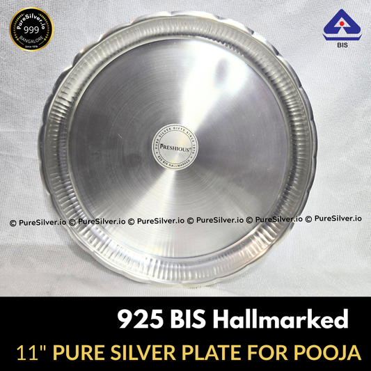 11 inches, Pure Silver Plate for Pooja, 400 grams, 925 BIS Hallmarked