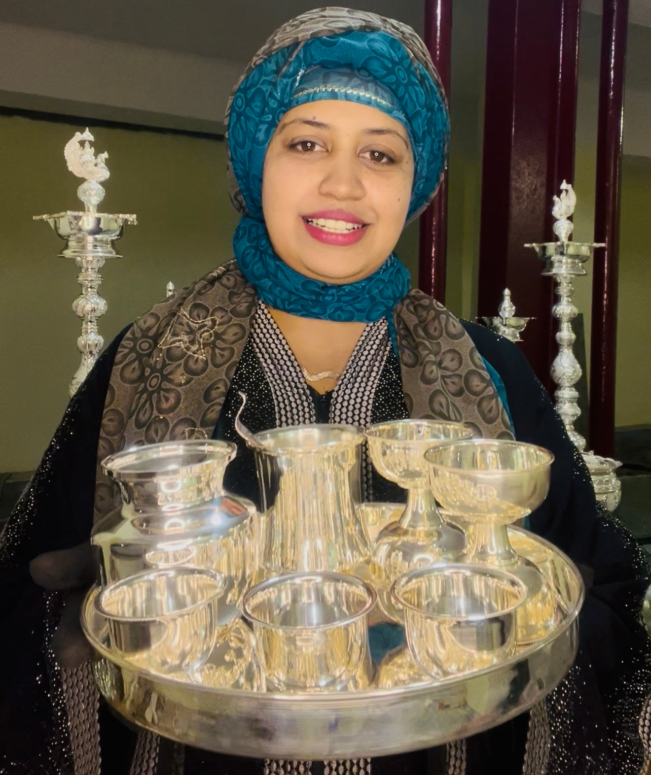 Bangalore Pure Silver Pooja Thali Set, 1090 grams, BIS Hallmarked