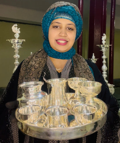 Bangalore Pure Silver Pooja Thali Set, 1090 grams, BIS Hallmarked