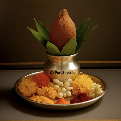 925 Silver Kalash - 850 ml, 5 inches (~216 grams) CHAMBU PATTERN