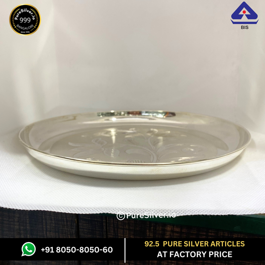 (Resell: Pure Silver Plate - Nasta Silver Thali (6 to 12 inches / 100 gms to 630 gms)