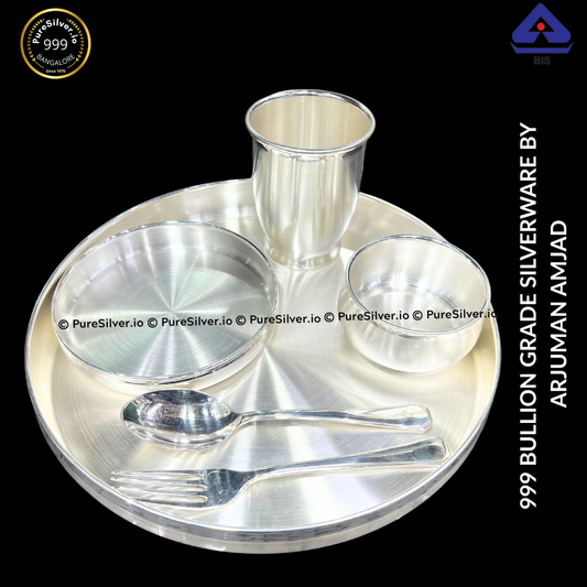 Pure Silver 5 Pcs Sush Silver Dinner Set Classic Matt Finished, 1010 grams, BIS Hallmarked