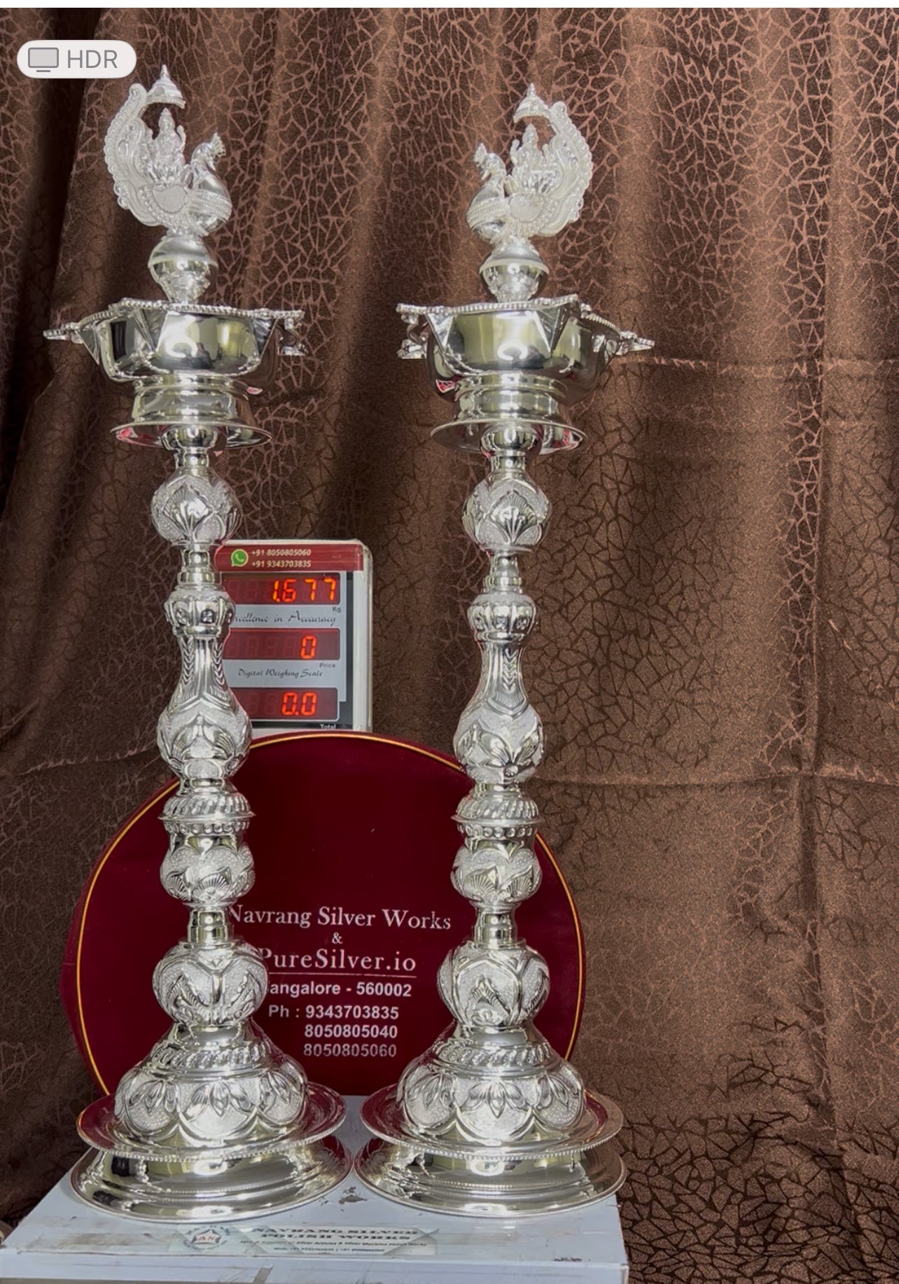 Luxury 925 Silver Lakshmi Hamsa Designer Long Lamps [Set of 2], BIS Hallmarked