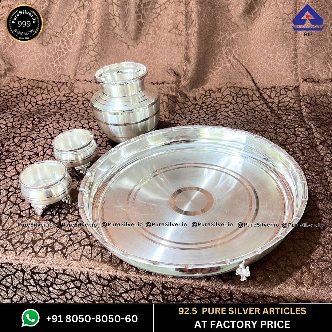 2 Kgs Pure Silver Pooja Thali Set with 925 BIS Hallmark