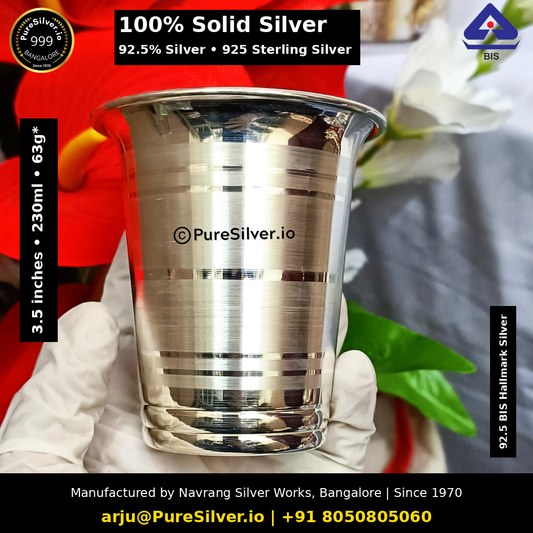 925 Sterling Silver Whiskey Glass / Tumbler - 230 ml, 3.5 inches (~63 grams) Whiskey Pattern | BIS Hallmarked; original photograph with Claude overlay