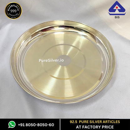 Pure Silver Plate - Bangalore Silver Thali (1.75 to 12 inches / 6 gms to 630 gms) Emery | Custom Orders & Bulk from Silver Factory