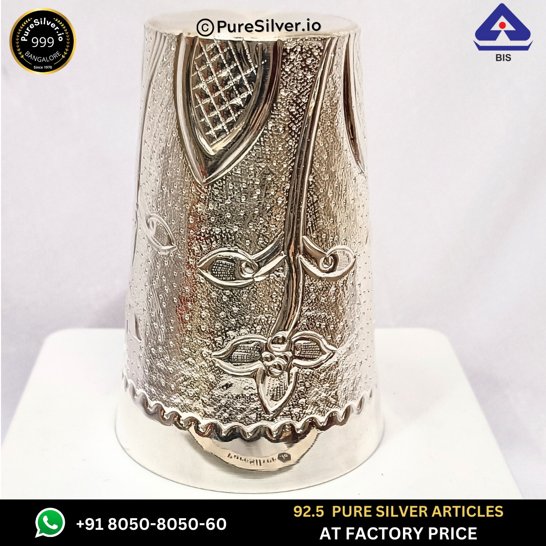 Resell: Pure Silver Glass - Embossed Marwadi Silver Glass With Weights (100 - 200 gms)