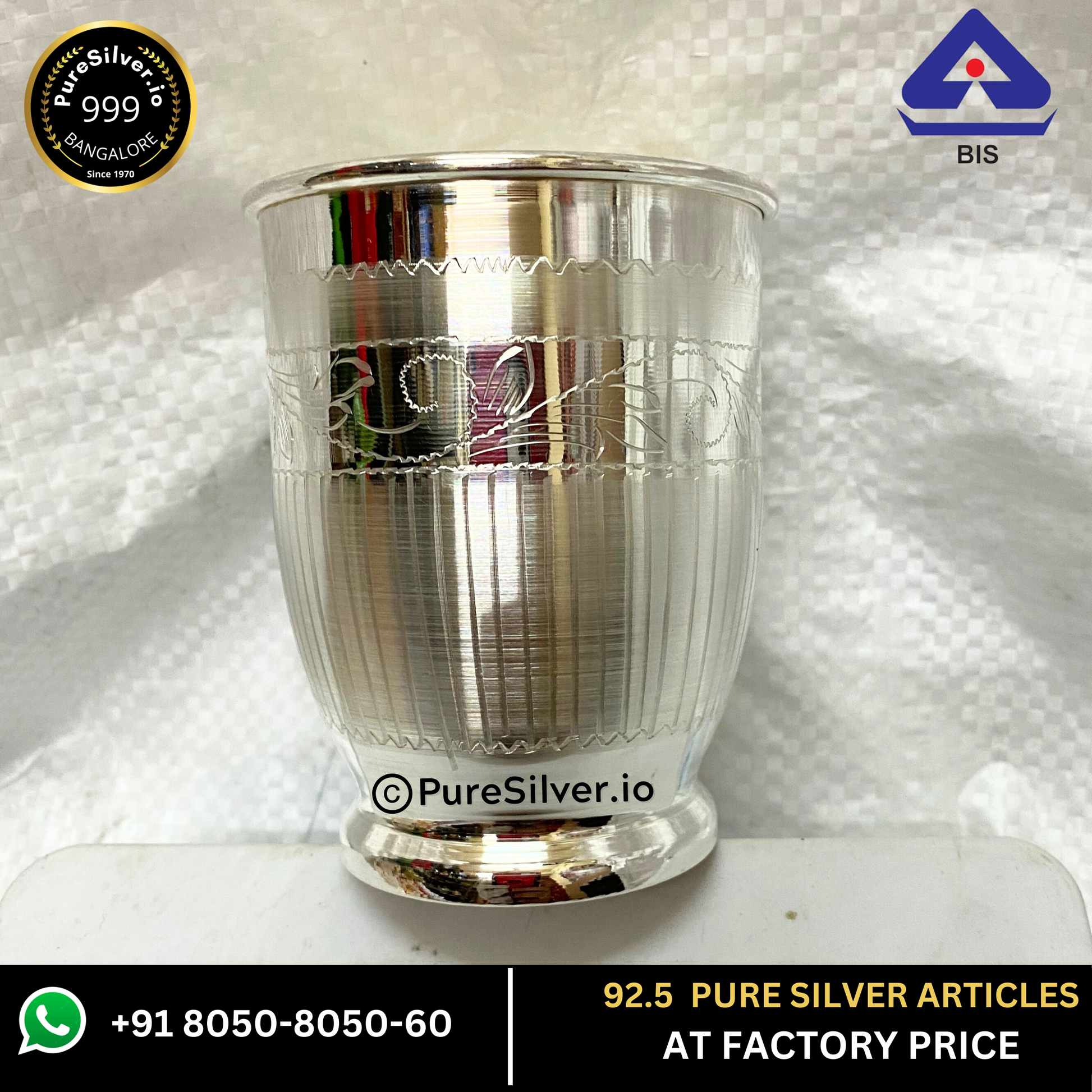 Pure Silver Glass - Chico Silver Glass With Weights (25 - 100 gms, 2.5 - 4 inches) | Custom Orders & Bulk from Silver Factory