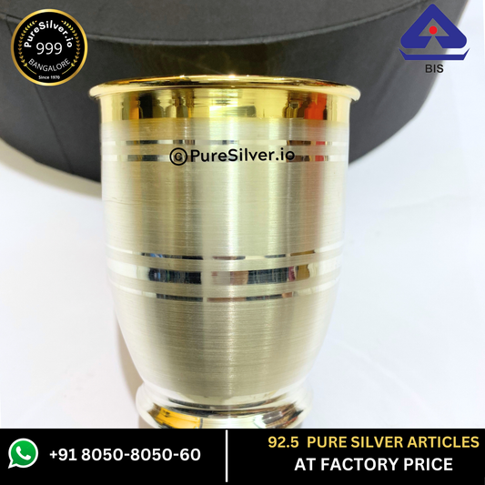 Pure Silver Glass - Chico 24k Gold Finished Silver Glass With Weights (25 - 100 gms, 2.5 - 4 inches) | Custom Orders & Bulk from Silver Factory