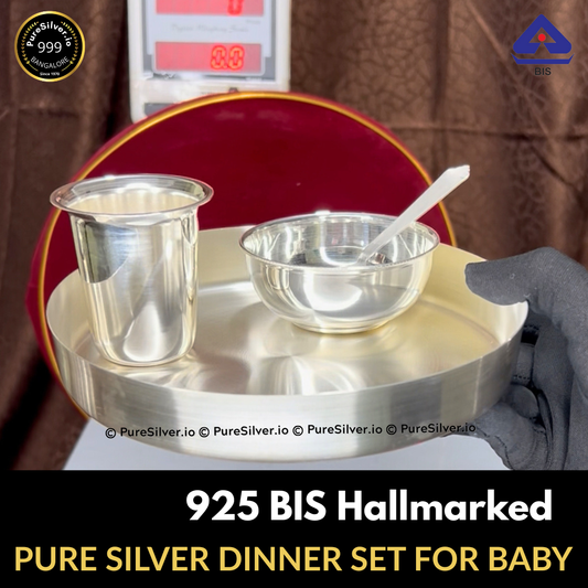 7 inches Pure Silver Dinner Set for Baby, 925 BIS Hallmarked, Baby Bowl and Spoon Set