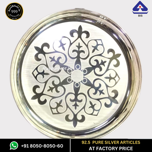 Resell: Pure Silver Plate - Designer Bangalore Silver Thali (6 to 12 inches / 100 gms to 630 gms)