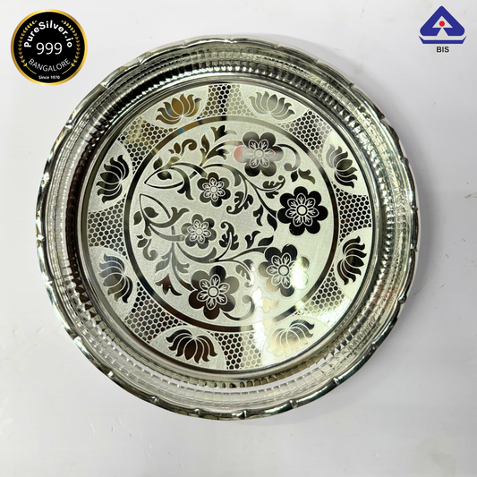 WHOLESALE PRICE PRICE: Pure Silver Plate - Arivana Designer Lotus Silver Plate for Pooja (9 to 12 inches / 200 gms to 725 gms)