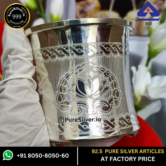 Resell: Pure Silver Floral Panchapatra With Weights (60 - 160 grams)