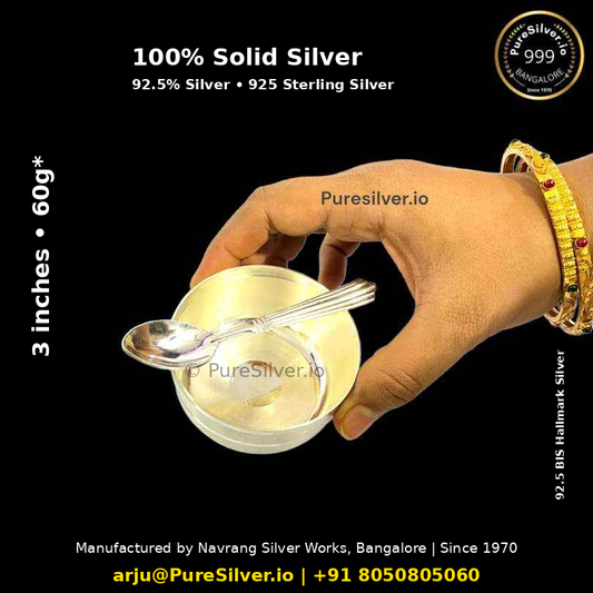 100% Solid Silver. 92.5% Silver • 925 Sterling Silver. Original product photograph, verified size/weight labels and subtle PureSilver.io watermark.